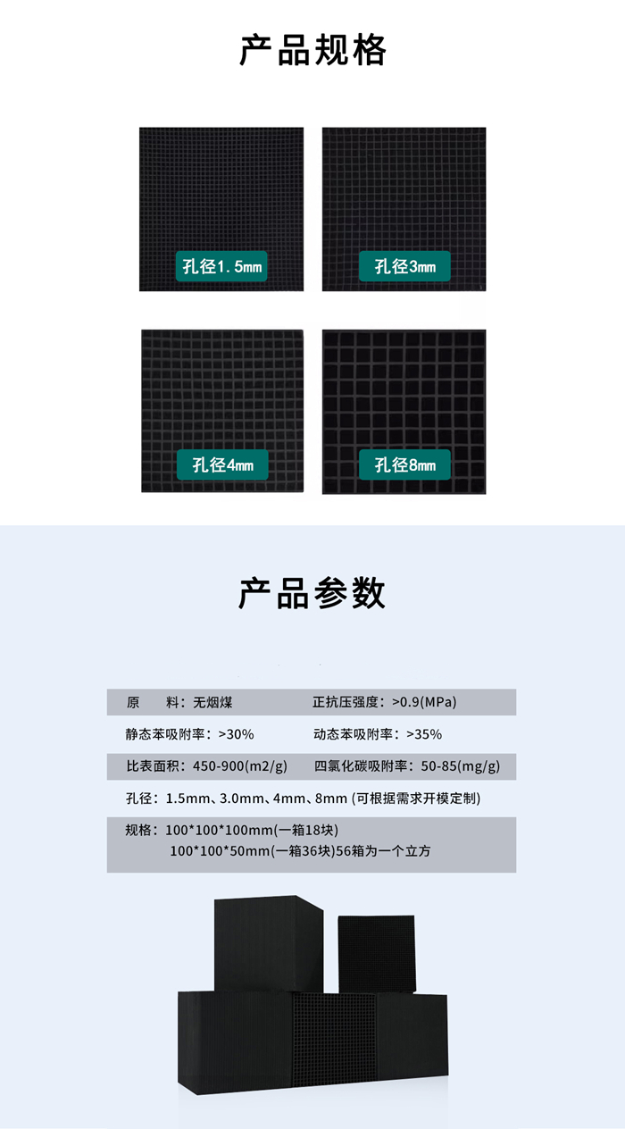 蜂窩活性炭產品規格參數